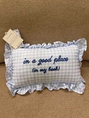 In a Good Place In My Book Gingham Blue & White Decorative Pillow Stylehouse NWT